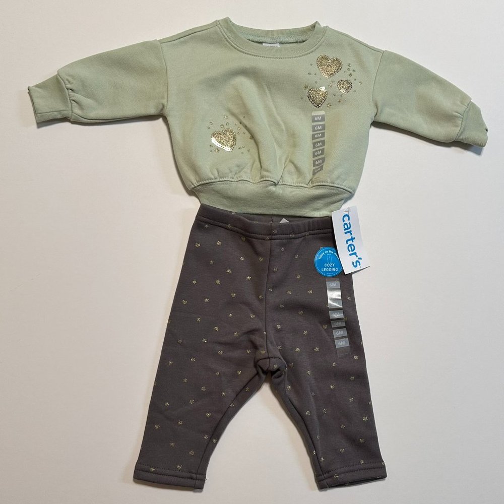 6M Carter's Baby Girls 2-piece Outfit Set | Sweatshirt and Cozy Fleece Leggings